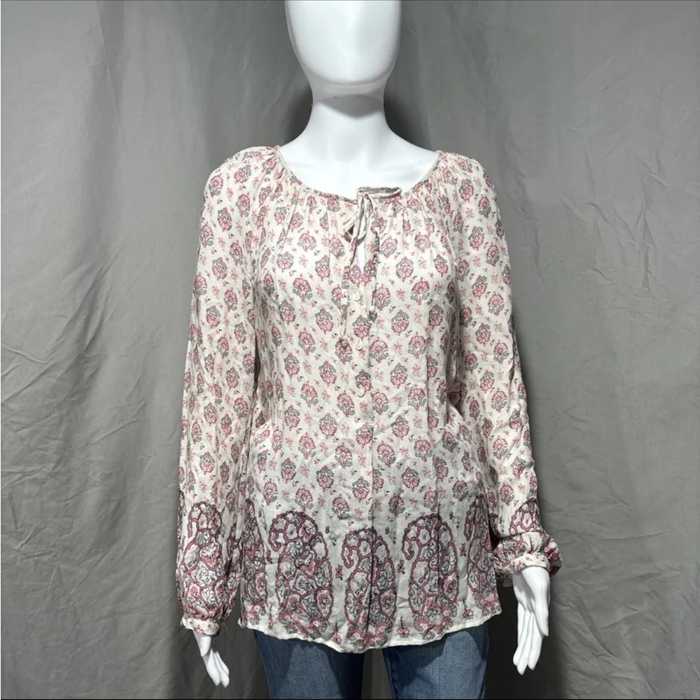 Lucky Brand White Floral Long Sleeve Blouse Top Women’s Size Medium